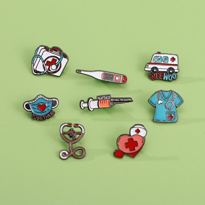 Explosions Medical Series Metal Enamel Brooch Stethoscope Electrocardiogram Ambulance First Aid Box Medical Badge - Image 2